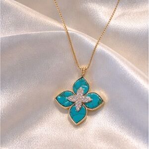 Turquoise Clover Pendant Necklace Adjustable 18K Gold Filled